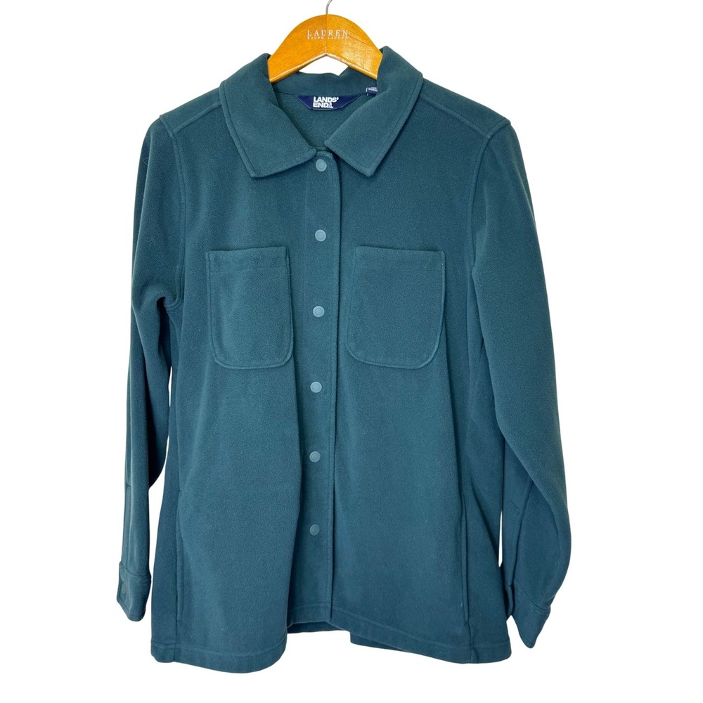 Lands End Anyweather Fleece Shirt Jacket‎ Women's Medium Green